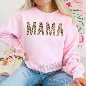 Mama Leopard Print Graphic Sweatshirt - Light Pink- Unisex Sizes S-XL